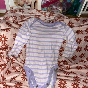 Place Lavender & White Striped Long-Sleeve Baby One-Piece